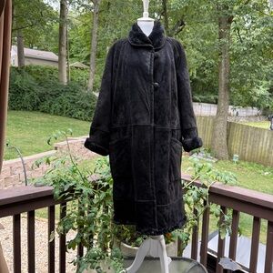 J. Percy for Marvin Richards Vintage Faux Fur Black Suede Long Coat Women Medium